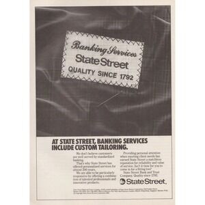 1982 State Street Banking Services Custom Tailoring Print Ad Finance Office Deco